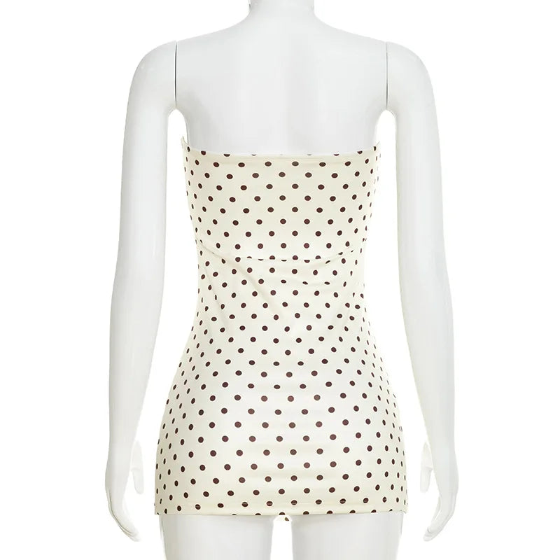 Casual Polka Strapless Wrap Dress Sexy Party Night Club Fashion Evening Dresses
