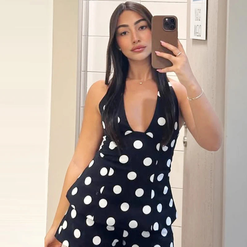 Butterfly Halter Top Sexy Tanks & Camis Bow Corset Polka Dot Tops For Woman Fashion Sleeveless Backless Tank Top