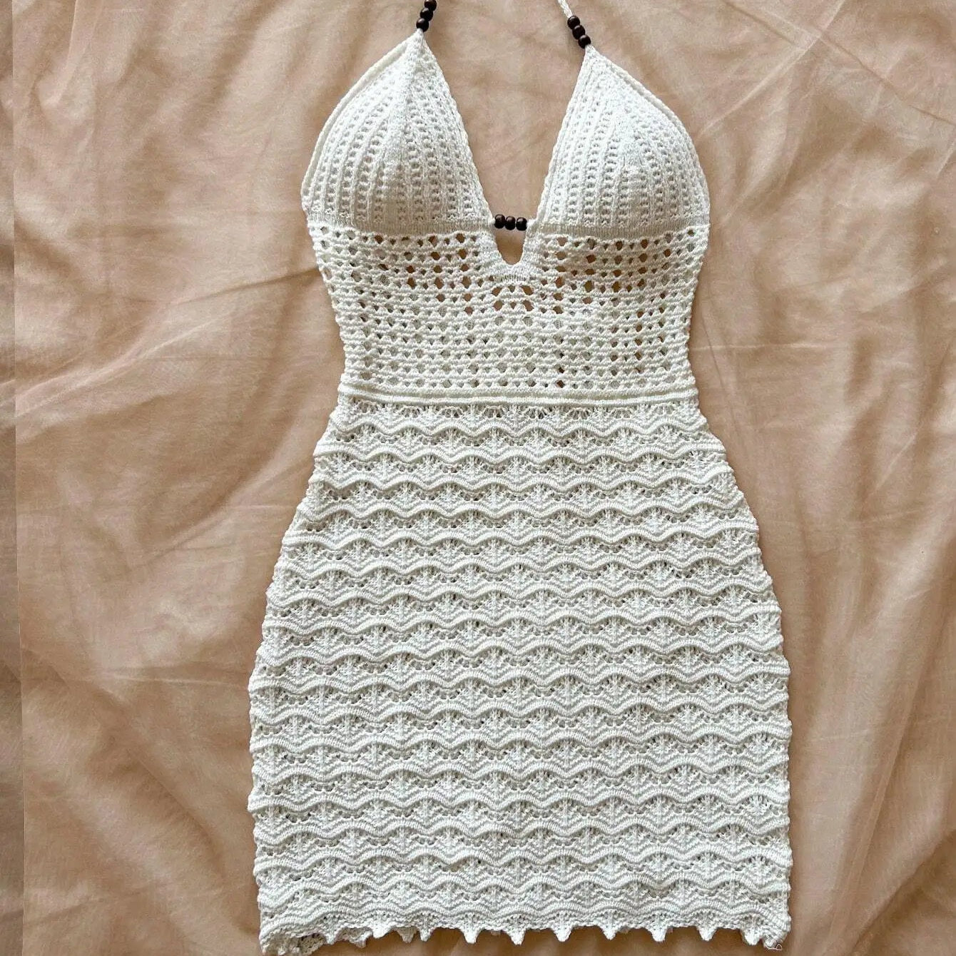Spring Summer Sexy V-Neck Hollow out Dress Vacation Slim Strapless Beachwear Suitable for Date Occasions