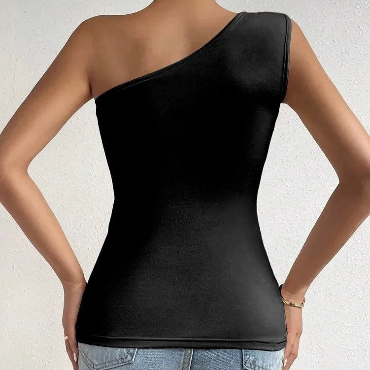 One Shoulder Pleated Tank Top Summer Solid Sleeveless Ruched T-shirt Streetwear Off the Shoulder Top