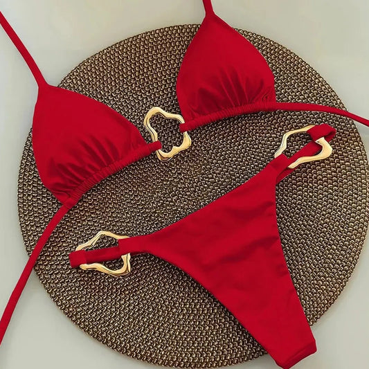 New Sexy Bikini Solid Color Lace-up Split Two-piece Swimsuit for Women