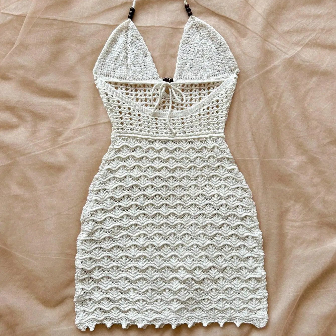 Spring Summer Sexy V-Neck Hollow out Dress Vacation Slim Strapless Beachwear Suitable for Date Occasions