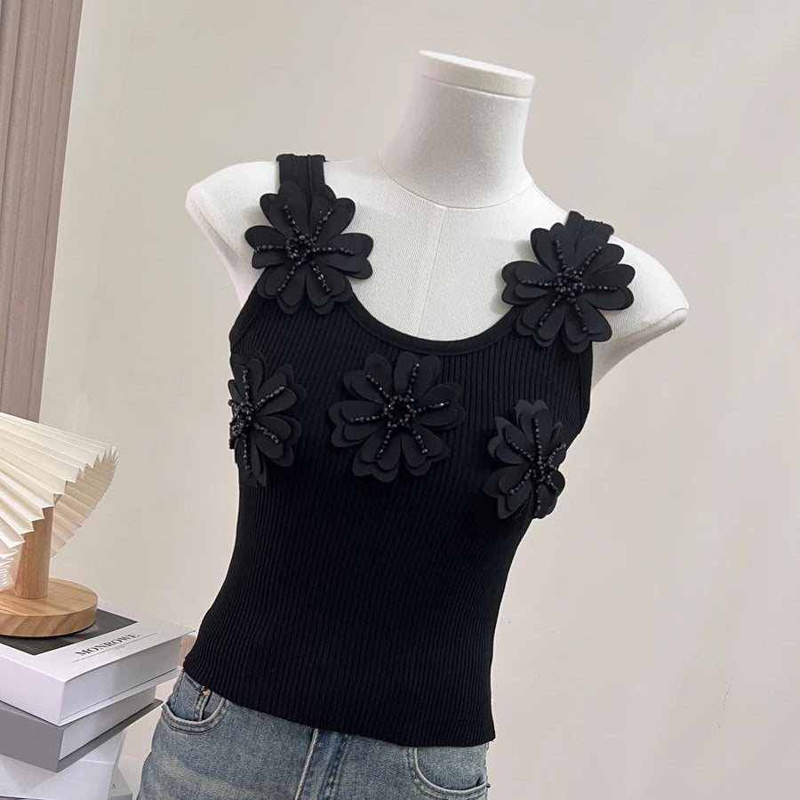 Three-dimensional Flower Sexy Women Camisole Sleeveless Tank Top