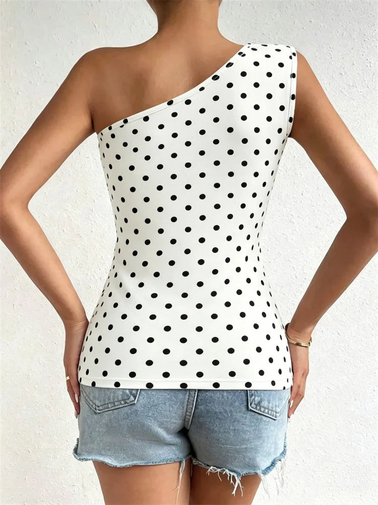 One Shoulder Pleated Tank Top Summer Solid Sleeveless Ruched T-shirt Streetwear Off the Shoulder Top