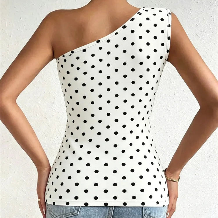 One Shoulder Pleated Tank Top Summer Solid Sleeveless Ruched T-shirt Streetwear Off the Shoulder Top