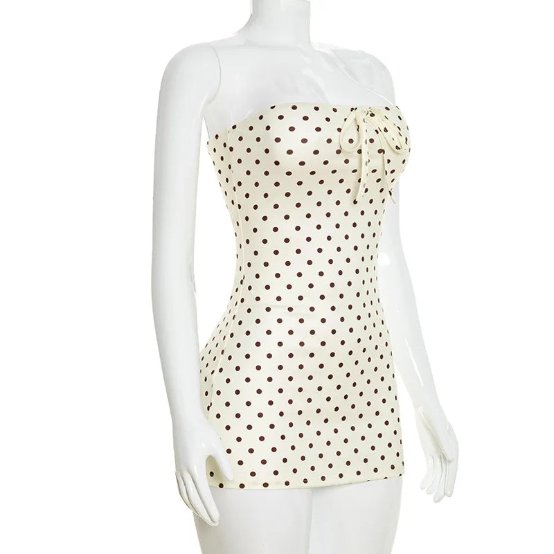 Casual Polka Strapless Wrap Dress Sexy Party Night Club Fashion Evening Dresses