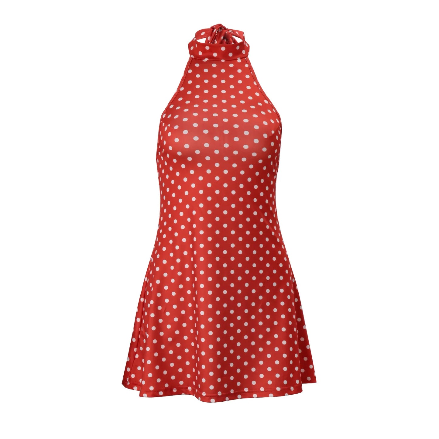 Polka Dot Elegant Off Shoulder Sleeveless Backless High Waist Halter Mini Dress
