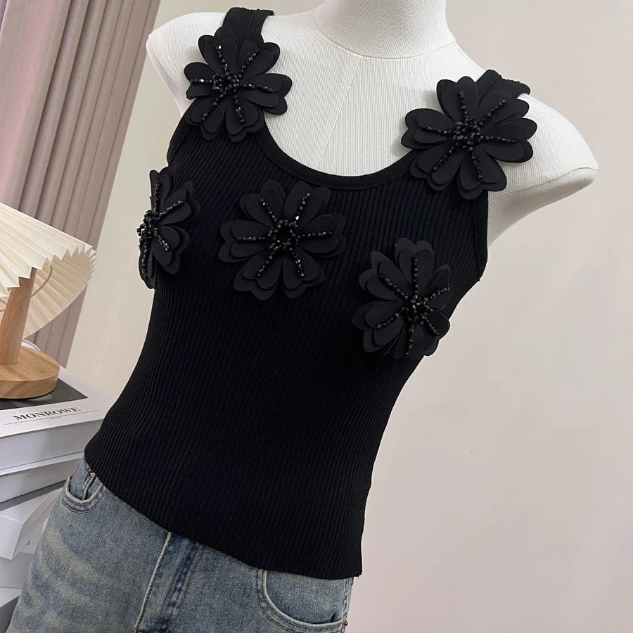 Three-dimensional Flower Sexy Women Camisole Sleeveless Tank Top